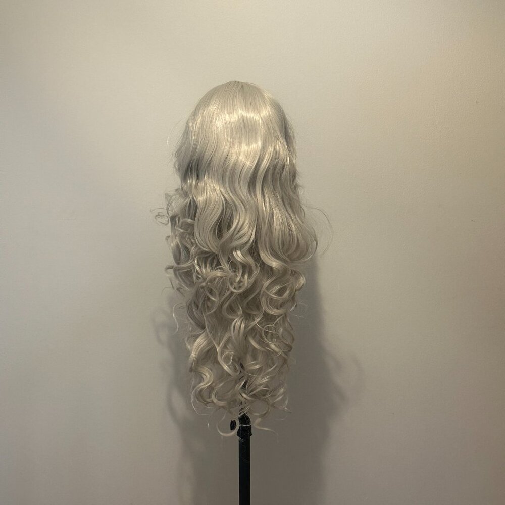 35” Long Grey Synthetic Wig • Loose Curls • Natural Volume • New